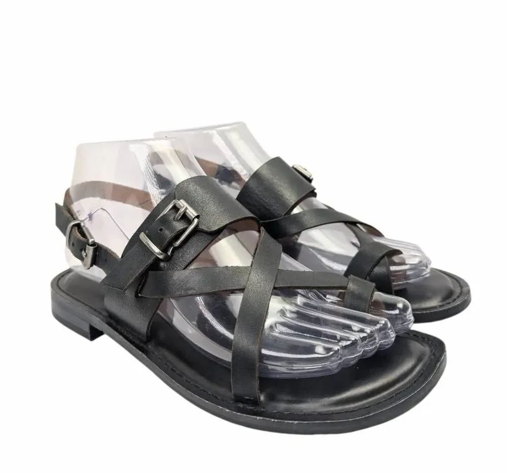 Patricia Nash fidella Black strappy leather slingback sandals womens 6.5